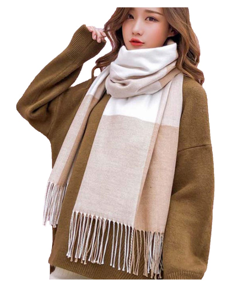 Wander Agio Women's Fashion Scarves Long Shawl Winter Thick Warm Knit Large Scarf Big Plaid Camel 11 - Image 1
